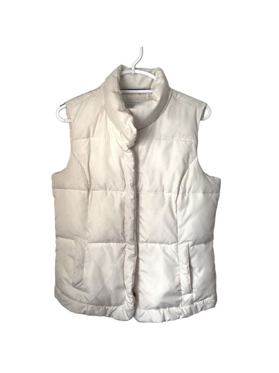 Charter Club Jackets & Blazers - Charter Club Ivory Puffer Vest Fitted Elastic Back Waist Panel Women's Size L